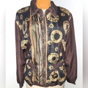 Vintage Brown and Gold Silk Blouson Peplum Jacket